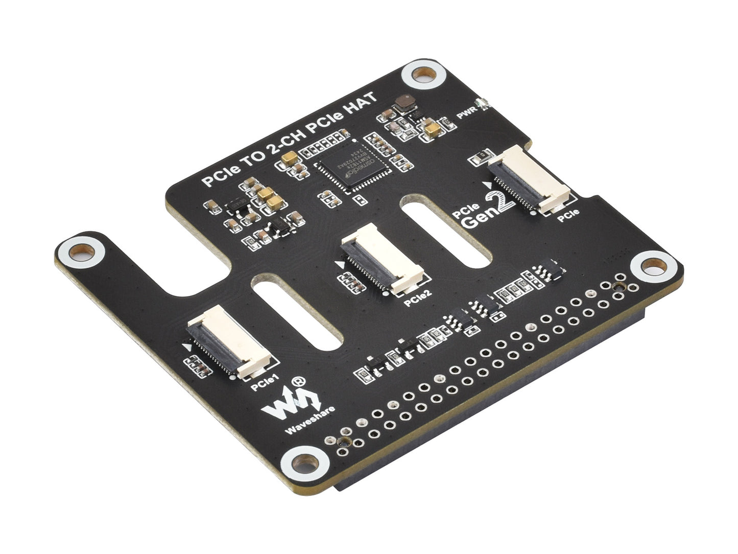 2-Ch PCIe FFC Adapter Board For Raspberry Pi 5, Expands 2-Ch PCIe FFC Connectors, Supports Stacking Multiple PCIe HATs, Raspberry Pi 5 PCIe HAT