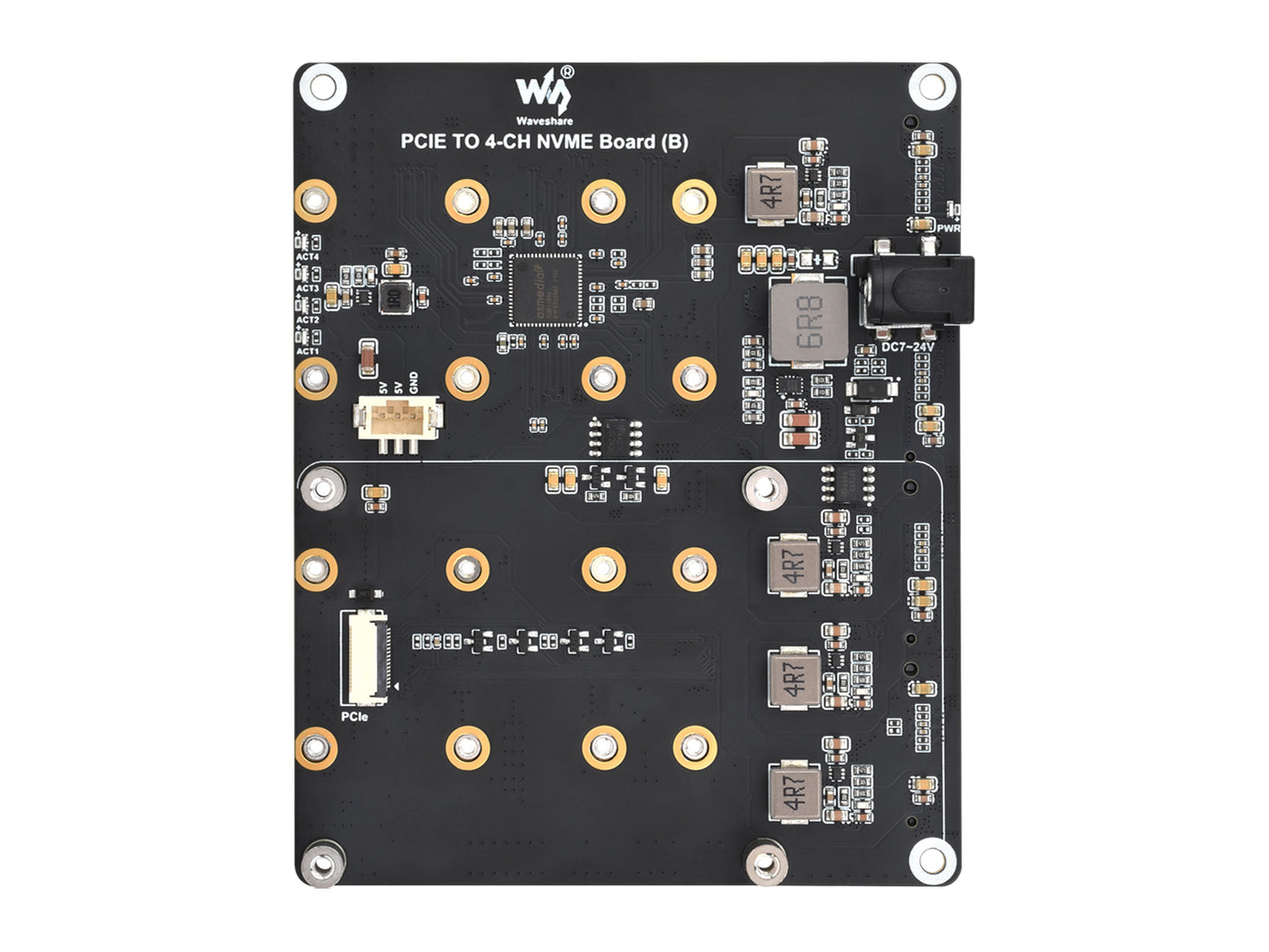 PCIe To 4-Ch M.2 Adapter Board for Raspberry Pi 5, Supports 4-ch NVMe Solid State Drives, Supports Powering The Raspberry Pi 5, Raspberry Pi 5 NVMe