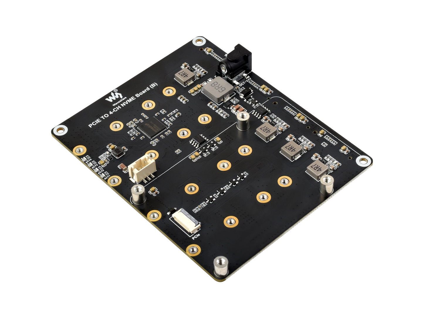 PCIe To 4-Ch M.2 Adapter Board for Raspberry Pi 5, Supports 4-ch NVMe Solid State Drives, Supports Powering The Raspberry Pi 5, Raspberry Pi 5 NVMe