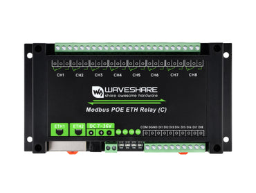 Dual Ethernet Ports 8-ch Relay Module (C), Modbus RTU Protocol, PoE Power Supply, With Various Isolation And Protection Circuits, Industrial Grade Rail-Mount Case