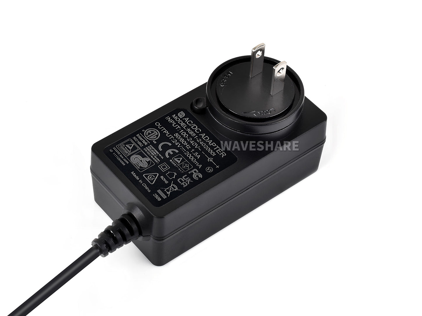 Power Supply, Power Adapter, 24V / 2A, DC Jack Output, OD 5.5mm, ID 2.1mm, Available In US / EU / UK Plug