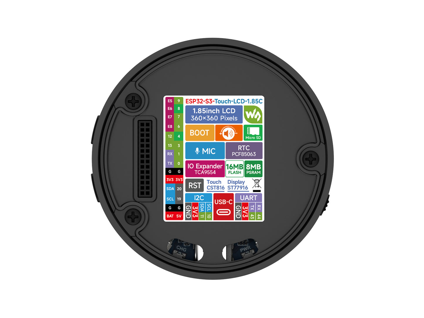 ESP32-S3 1.85inch Round LCD Development Board, 360×360, Supports Wi-Fi &amp; Bluetooth BLE 5, AI Speech, Smart Speaker Box, ESP32 With Display