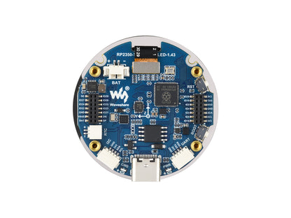 RP2350 1.43inch AMOLED Display Development Board, 466×466, QSPI Interface Round Display, Onboard Accelerometer And Gyroscope Sensor, RTC Chip, Optional For CNC Metal Case