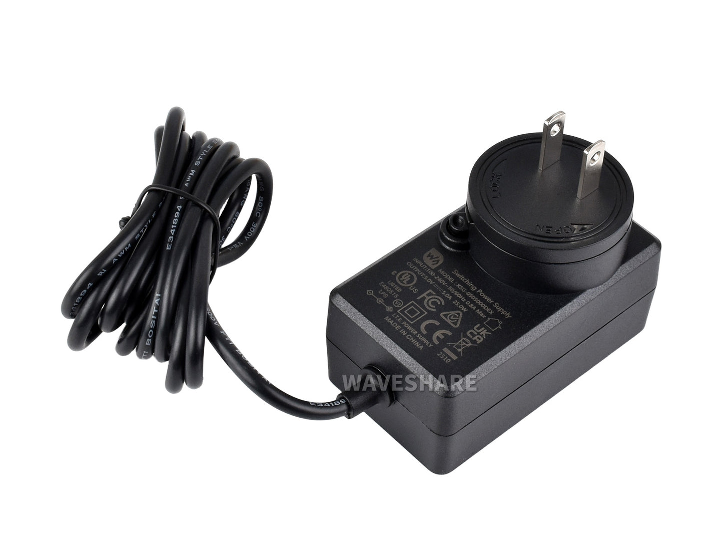 Power Supply, Power Adapter, 5V / 5A, DC Jack Output, OD 5.5mm, ID 2.1mm, Available In US / EU / UK Plug