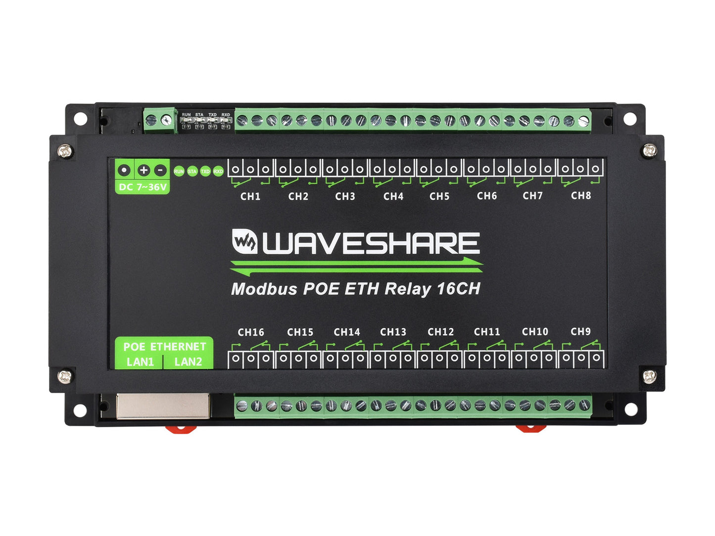 16-Ch Ethernet Relay Module, Modbus RTU / Modbus TCP Protocol, Ethernet Port Communication, Supports PoE Power Supply, With Various Isolation And Protection Circuits