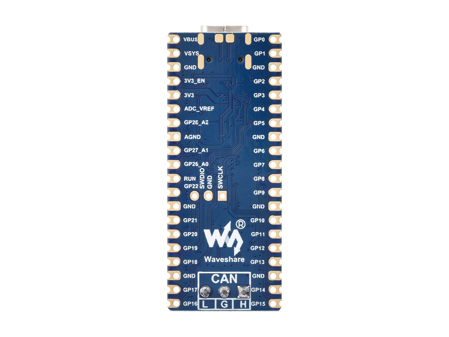 Waveshare RP2350 CAN Development Board, Based On Raspberry Pi RP2350A Dual-core & Dual-architecture Microcontroller, Onboard XL2515 CAN Controller