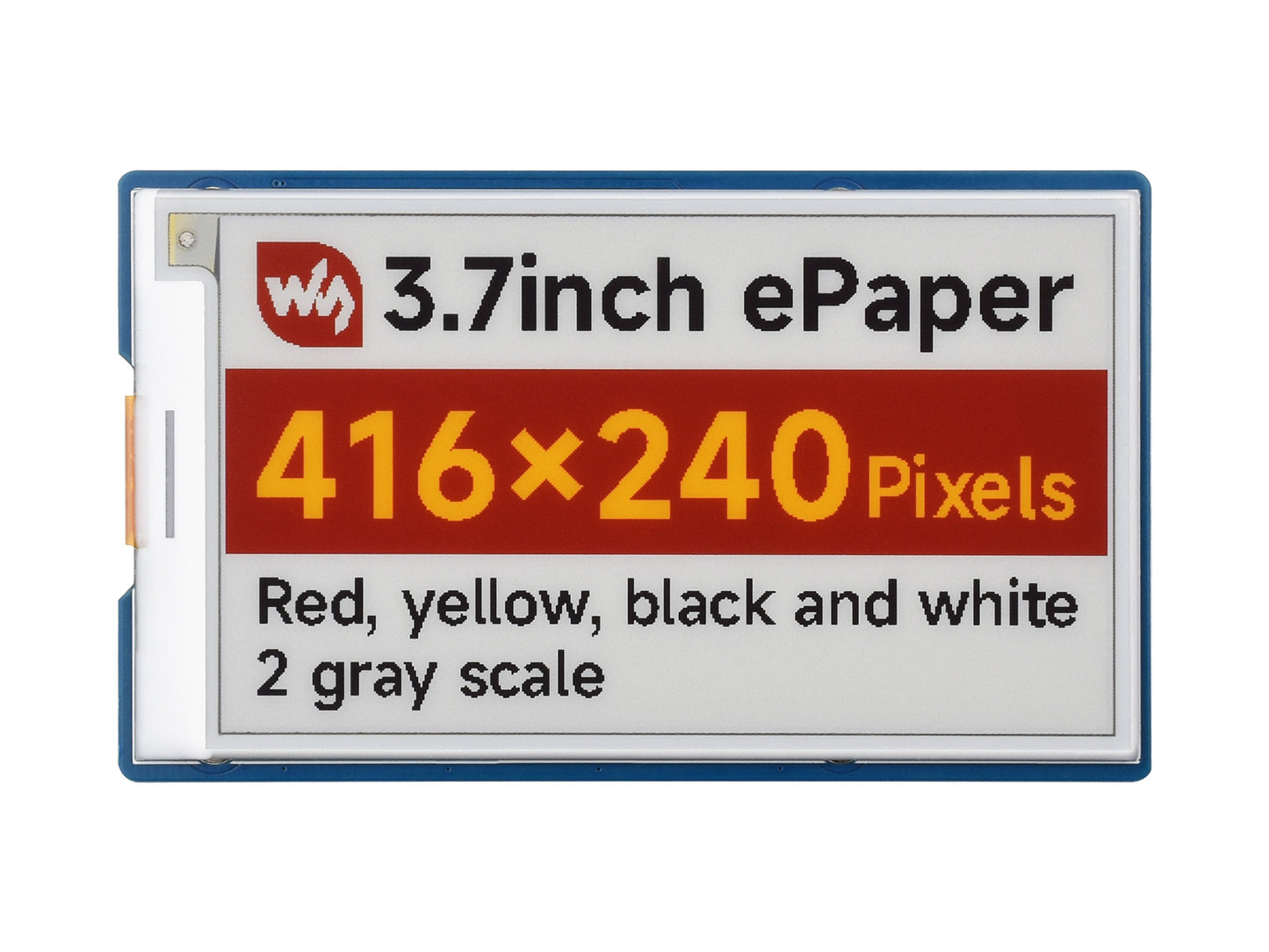 3.7inch E-Paper Display (G), E-Ink Display, 416 × 240 Pixels, Red/Yellow/Black/White, SPI Interface, Standard Raspberry Pi 40PIN GPIO header