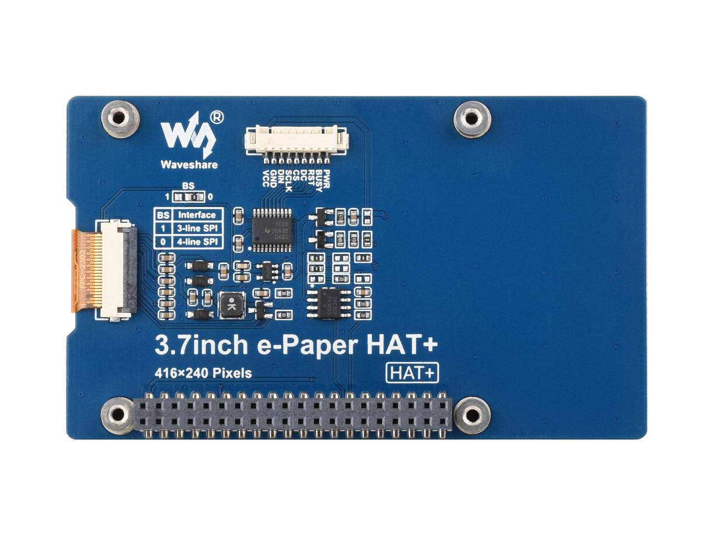 3.7inch E-Paper Display (G), E-Ink Display, 416 × 240 Pixels, Red/Yellow/Black/White, SPI Interface, Standard Raspberry Pi 40PIN GPIO header