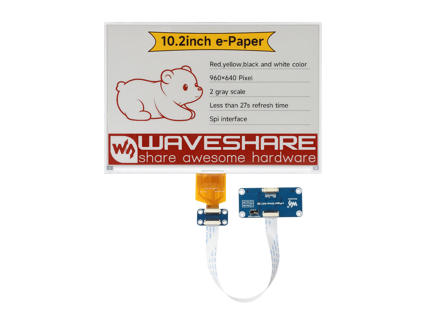 10.2inch e-Paper display (G), E-ink display, 960x640, Red/Yellow/Black/White, SPI Interface
