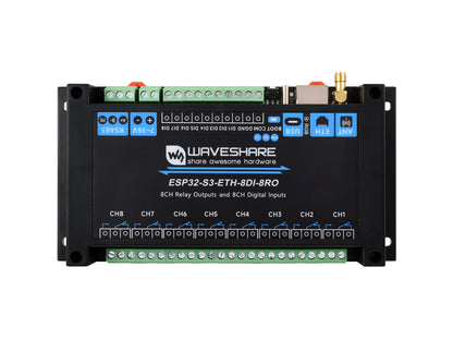 Industrial 8-Channel ESP32-S3 WiFi Relay Module, Onboard isolated RS485 interface, Built-in Xtensa 32-bit LX7 Dual-core Processor, With Multiple Isolation Protection Circuits