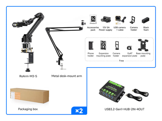 5 + 1 DOF High-Torque Serial Bus Servo Dual Robotic Arm AI Kit, Supports Hugging Face LeRobot AI Robotic Project, Based On ESP32, 2-DOF Wrist Joint, Wireless Control