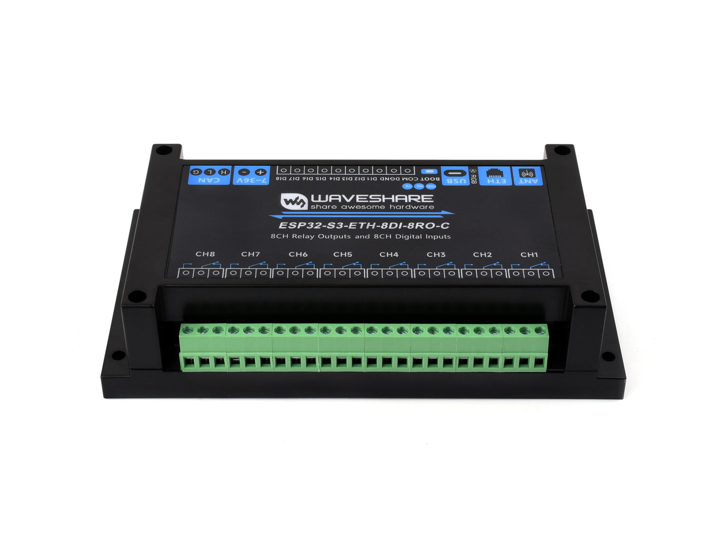 Industrial 8-Channel ESP32-S3 WiFi Relay Module, Onboard Isolated CAN Interface, Built-in Xtensa 32-bit LX7 Dual-core Processor, With Multiple Isolation Protection Circuits