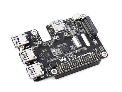 PCIe To USB 3.2 Gen1 And M.2 HAT For Raspberry Pi 5, Supports NVMe Protocol Solid State Drive, Expands 4-Ch USB 3.2 Ports, High-speed Reading / Writing, HAT+ Standard