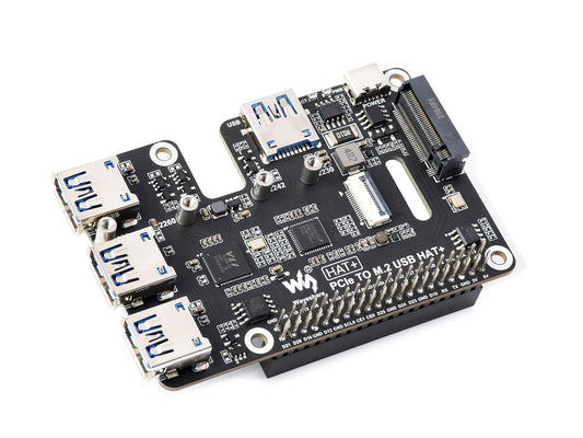 PCIe To USB 3.2 Gen1 And M.2 HAT For Raspberry Pi 5, Supports NVMe Protocol Solid State Drive, Expands 4-Ch USB 3.2 Ports, High-speed Reading / Writing, HAT+ Standard