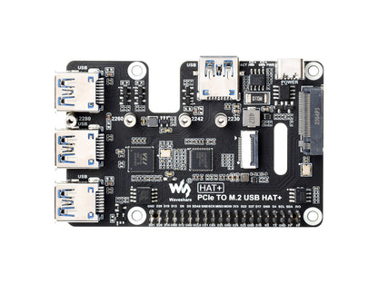 PCIe To USB 3.2 Gen1 And M.2 HAT For Raspberry Pi 5, Supports NVMe Protocol Solid State Drive, Expands 4-Ch USB 3.2 Ports, High-speed Reading / Writing, HAT+ Standard