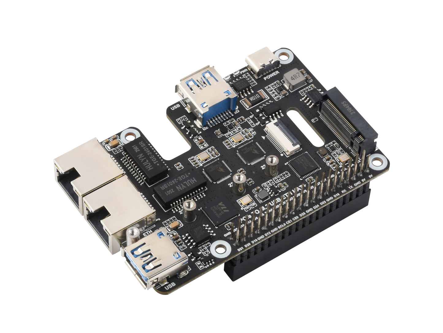 PCIe To USB 3.2 Gen1 / 2.5G ETH / M.2 NVMe Adapter For Raspberry Pi 5, Supports NVMe Protocol M.2 Solid State Drive, Expands 2-ch USB 3.2 Ports And 2-ch Ethernet Ports
