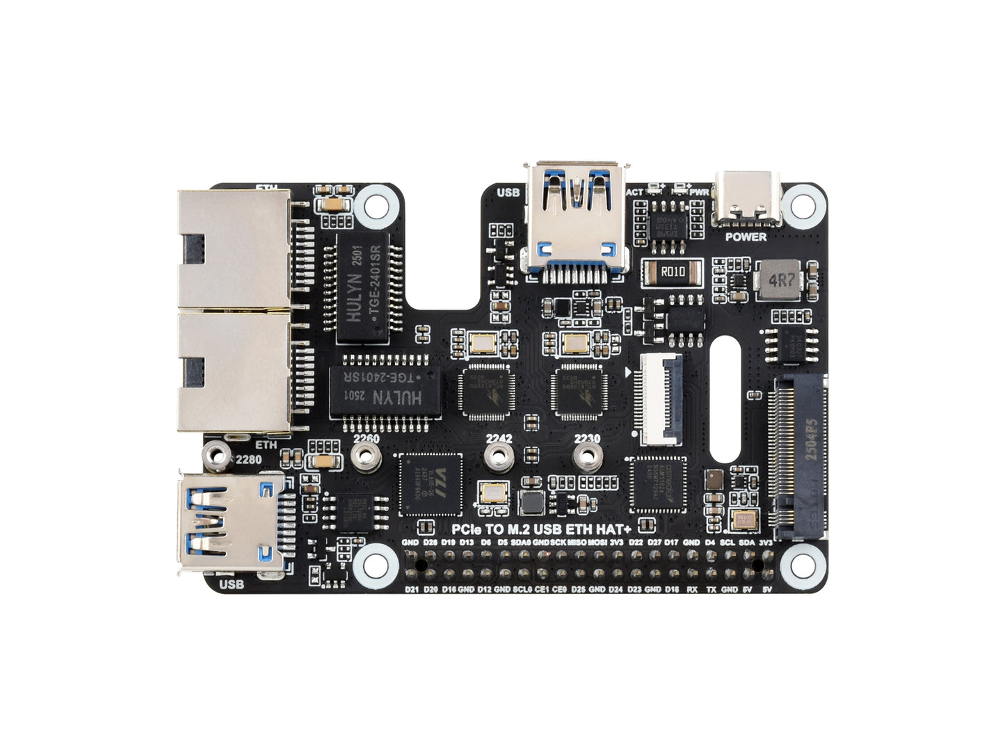 PCIe To USB 3.2 Gen1 / 2.5G ETH / M.2 NVMe Adapter For Raspberry Pi 5, Supports NVMe Protocol M.2 Solid State Drive, Expands 2-ch USB 3.2 Ports And 2-ch Ethernet Ports