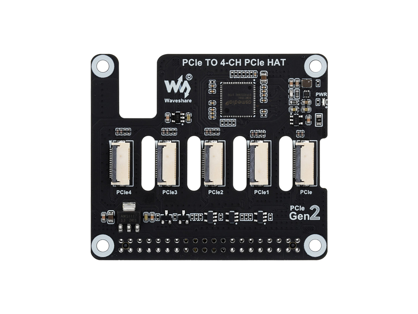 4-Ch PCIe FFC Adapter Board for Raspberry Pi 5, Expands The PCIe Interface Of The Pi 5 To 4-Ch PCIe FFC Connectors, Supports Stacking Multiple PCIe HATs, Raspberry Pi 5 PCIe HAT