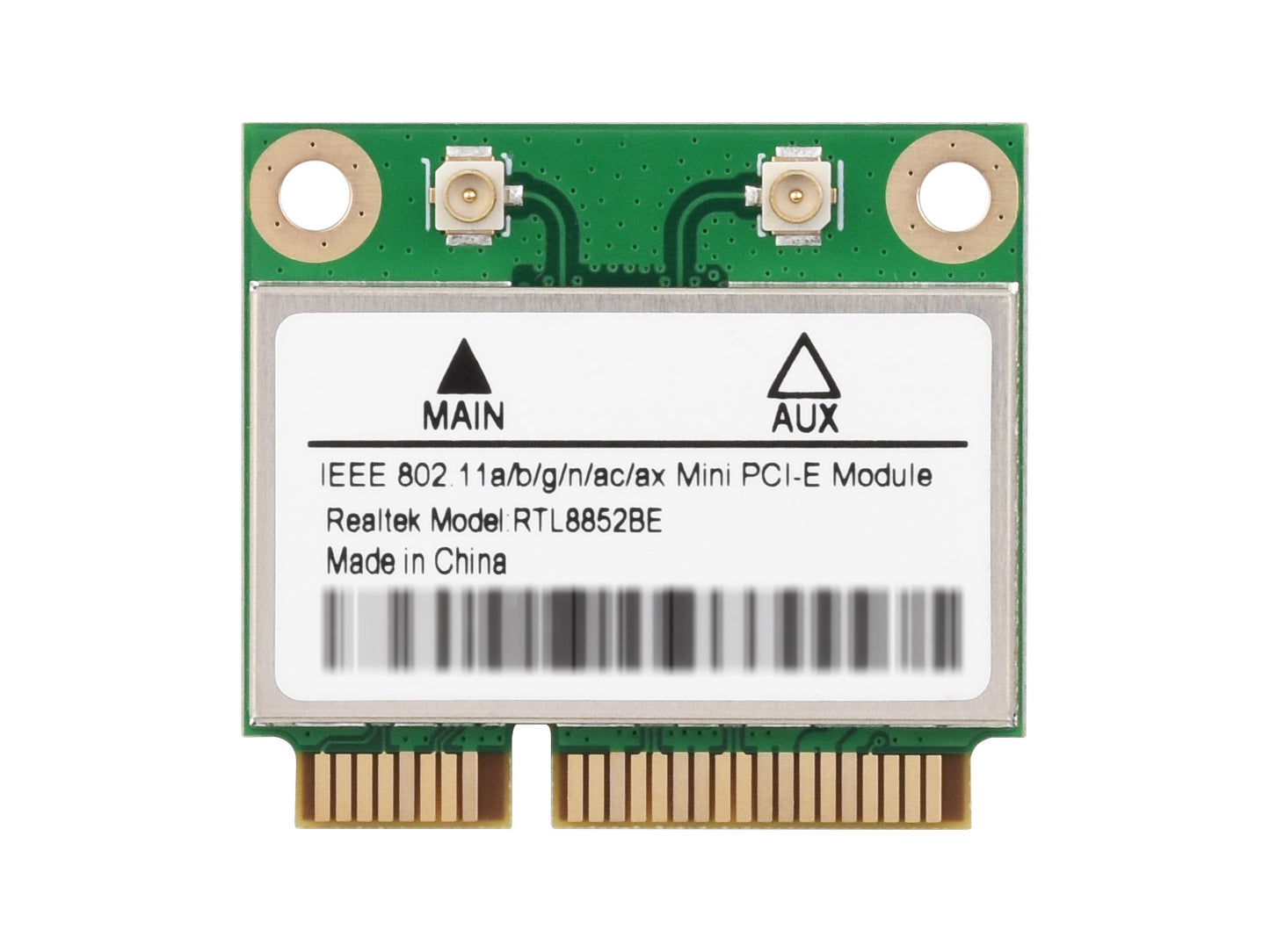 Wireless MINIPCIE RTL8852BE NIC, Gigabit Dual-Band Wi-Fi 6, 802.11AX Standard, Bluetooth 5.2