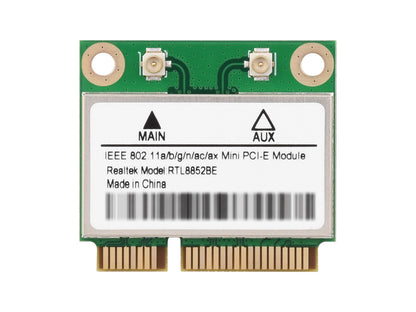 Wireless MINIPCIE RTL8852BE NIC, Gigabit Dual-Band Wi-Fi 6, 802.11AX Standard, Bluetooth 5.2