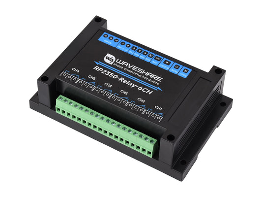 Industrial 6-Channel RP2350 Relay Module, Onboard RS485 / Pico HAT interfaces, With Multiple Isolation Protection Circuits, Industrial-Grade, Rail-Mount Case, Optional For Wireless Function