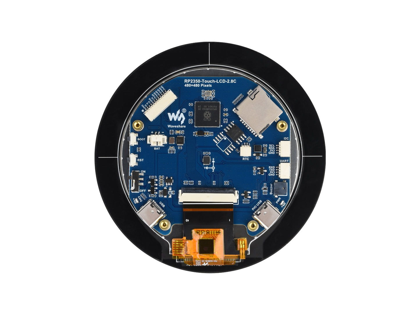 RP2350 2.8inch Round Display Development Board, 480×480, Based On The Raspberry Pi RP2350B Dual-core & Dual-architecture Microcontroller, RGB Interface