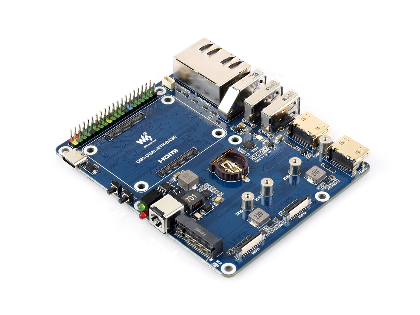 Gigabit / 2.5G Dual Ethernet Base Board For Raspberry Pi CM5. Dual RJ45 Ethernet Ports, Supports Dual 4K Display Outputs And Dual MIPI Interfaces
