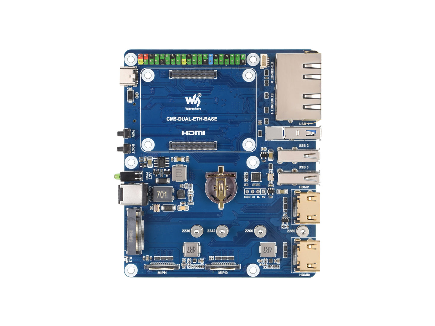 Gigabit / 2.5G Dual Ethernet Base Board For Raspberry Pi CM5. Dual RJ45 Ethernet Ports, Supports Dual 4K Display Outputs And Dual MIPI Interfaces