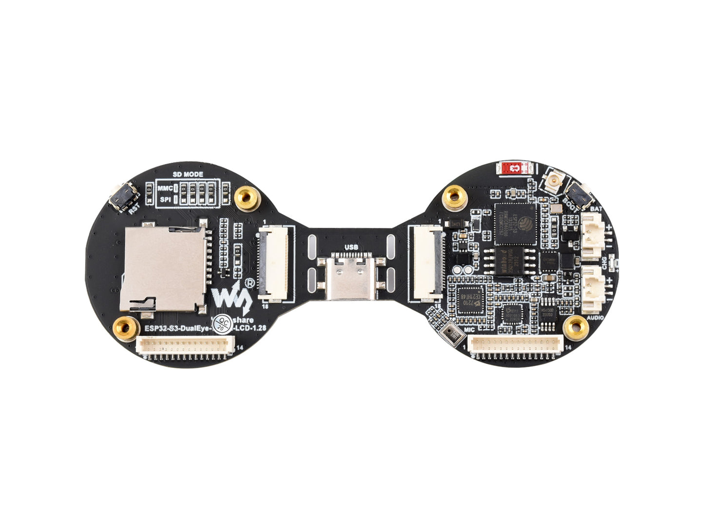 ESP32-S3 1.28inch Double Eye Round LCD AIoT Development Board, Onboard Dual 1.28inch IPS Displays, 240 × 240 Resolution, Dual-core 240MHz Processor, Supports Wi-Fi / Bluetooth 5