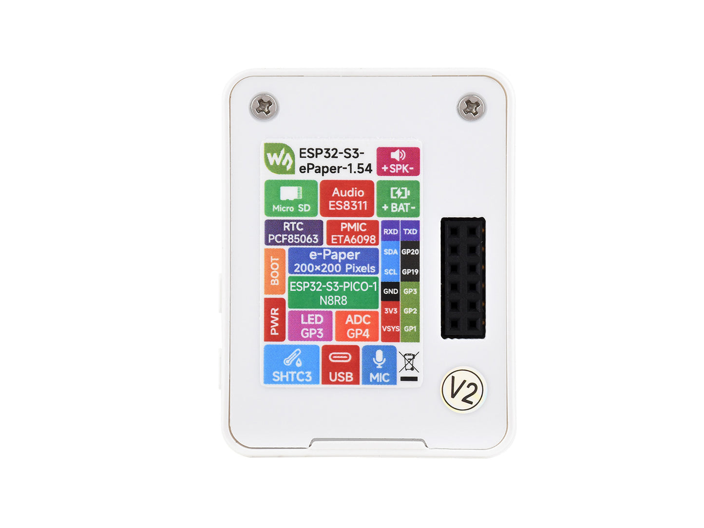 ESP32-S3 1.54inch e-Paper AIoT Development Board, 200 × 200, Black / White, Supports Wi-Fi and BLE Dual-mode Communication