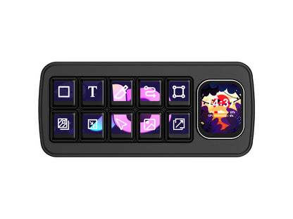 Waveshare MK10 Multi-Functional AI Voice Control Panel, Onboard 10 × 0.85inch Mechanical LCD Macro Keys And A 2.01inch Secondary Screen, Linux + QMK Dual-system Architecture, Stream Controller Deck, Stream Accessories