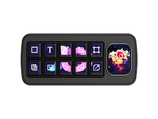 Waveshare MK10 Multi-Functional AI Voice Control Panel, Onboard 10 × 0.85inch Mechanical LCD Macro Keys And A 2.01inch Secondary Screen, Linux + QMK Dual-system Architecture, Stream Controller Deck, Stream Accessories