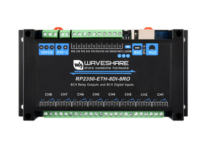 Industrial 8-Channel RP2350 Relay Module, Based On RP2350 Dual-core & Dual-architecture Microcontroller, Supports Digital Input, RS485, And Ethernet Port Interfaces, With Multiple Isolation Protection Circuits