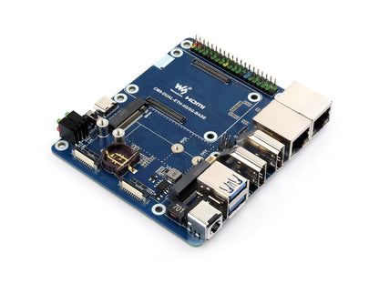 Dual Ethernet Base Board For Raspberry Pi CM5, Supports 4G / 5G Module, Dual 4K Display Outputs And Dual MIPI Interfaces, Onboard 40PIN GPIO Header And Dual USB 3.2 Gen1 Ports, PoE Module Support
