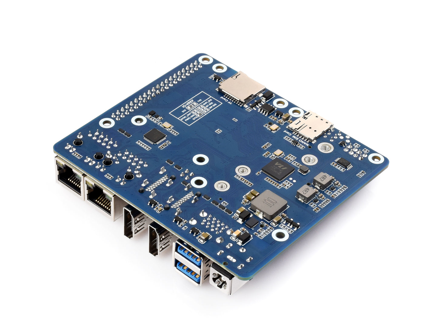 Dual Ethernet Base Board For Raspberry Pi CM5, Supports 4G / 5G Module, Dual 4K Display Outputs And Dual MIPI Interfaces, Onboard 40PIN GPIO Header And Dual USB 3.2 Gen1 Ports, PoE Module Support