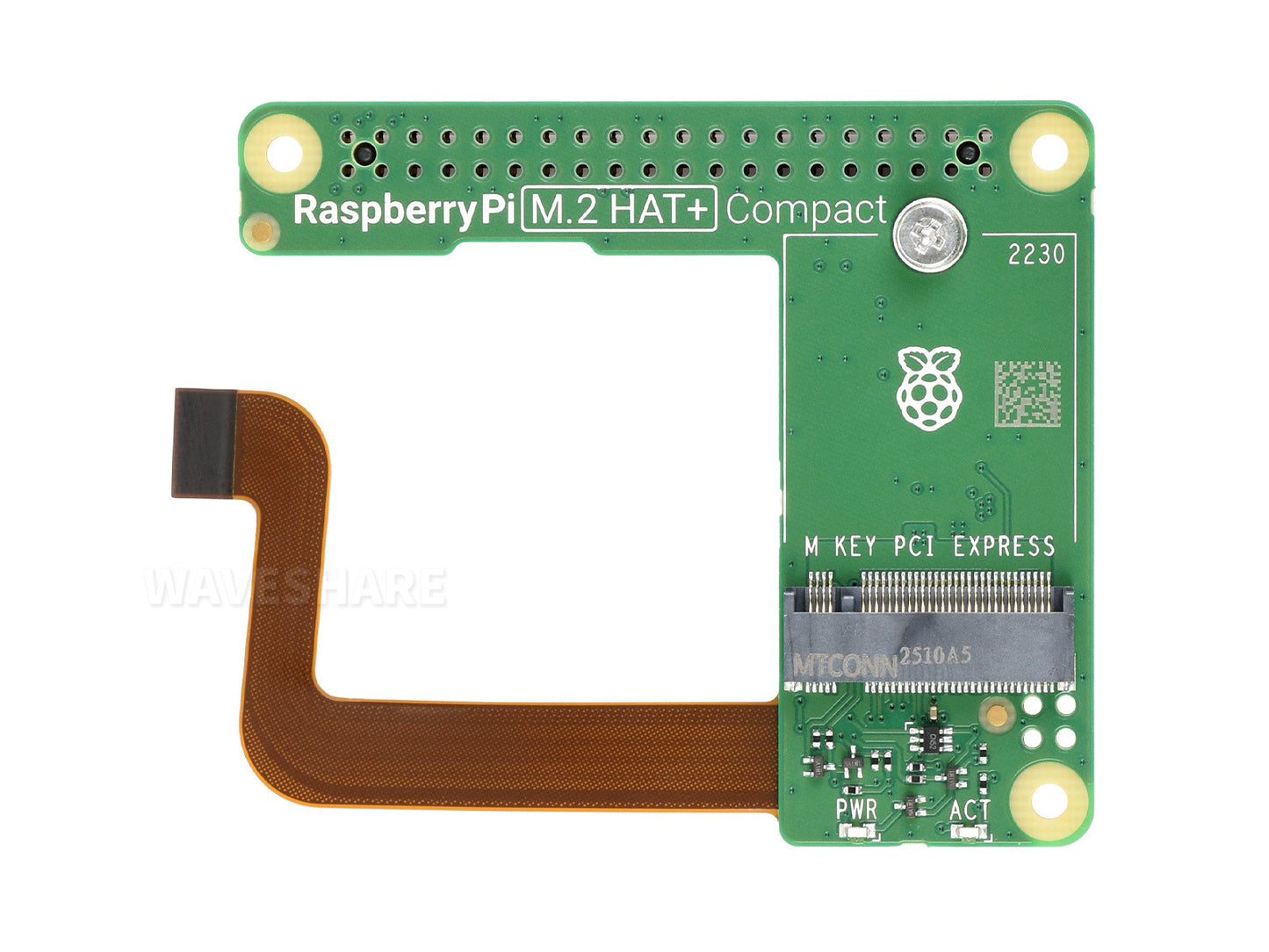 Official Raspberry Pi M.2 HAT+ Compact, Designed For Raspberry Pi 5, HAT+ Standard, Supports NVMe Protocol M.2 Solid State Drive With 2230 Form Factor, Suitable For Use With The Raspberry Pi Case