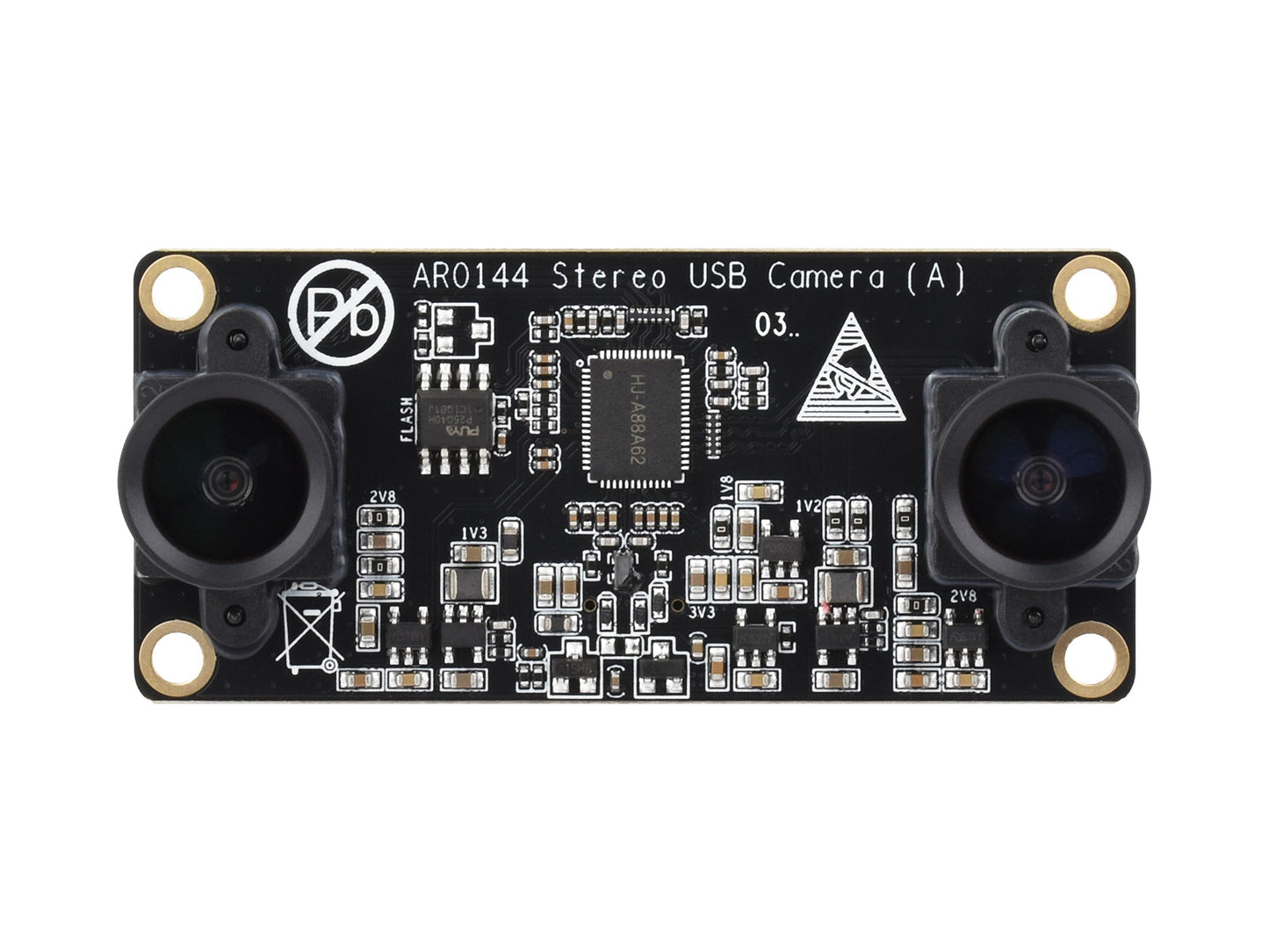 AR0144 2MP Stereo USB Camera Module, AR0144 Sensor Chip, USB2.0 Port, Synchronized Same-frame Output, 52mm Baseline, Featuring Distortion-free Lenses
