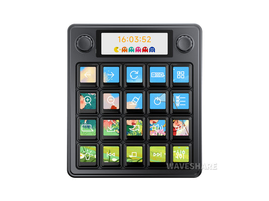 Waveshare MK20 Multi-Functional AI Voice Control Panel, Onboard 20 × 0.85inch Mechanical LCD Macro Keys And A 2.8inch Secondary Screen, High-Precision Dual Knobs, Linux + QMK Dual-system Architecture, Stream Controller Deck, Stream Accessories