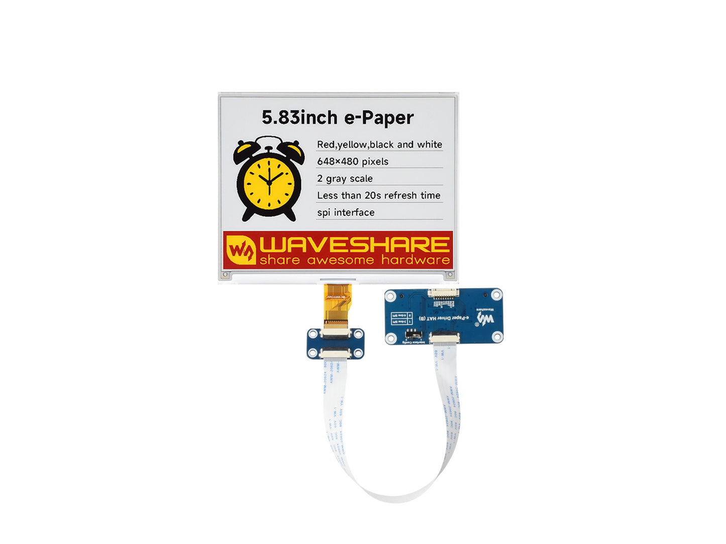 5.83inch E-Paper Display (G), E-ink Display, 648 × 480, Red/Yellow/Black/White, SPI Interface