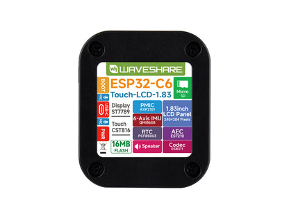 ESP32-C6 1.83inch Touch Display Development Board, 240 × 284, Onboard Audio Codec Chip, Built-in Microphones And Speaker, Supports Wi-Fi 6 And BLE 5
