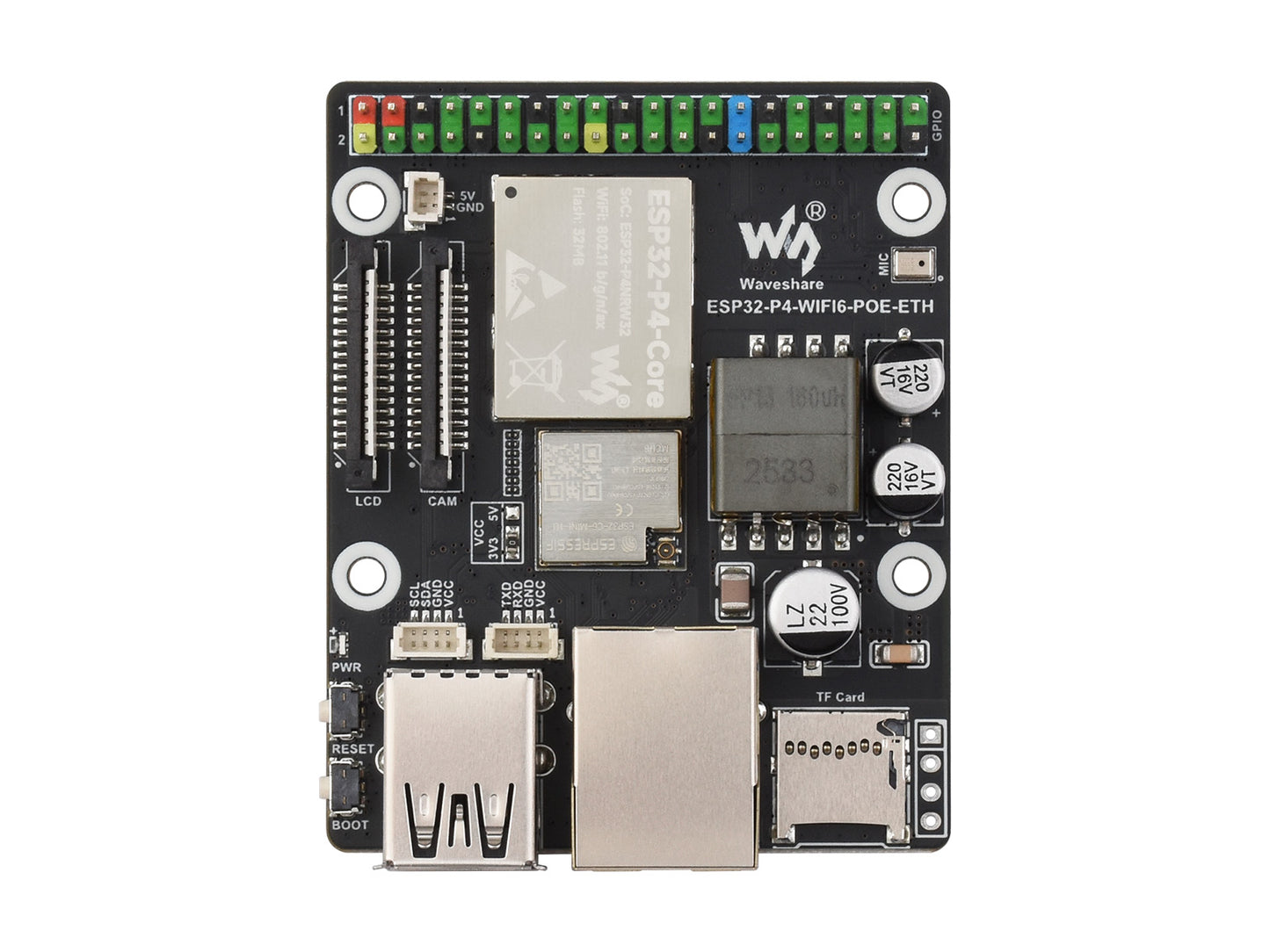 ESP32-P4-WIFI6-POE-ETH High-Performance Development Board, Based On ESP32-P4 and ESP32-C6, Supports Wi-Fi 6 and Bluetooth 5 (LE), With integrated PoE Module For PoE Power supply