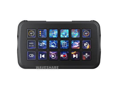 Waveshare SK18 Multi-Functional AI Voice Control Panel, Onboard 18 × membrane LCD Macro Keys, Supports Linux + QMK Dual-system Architecture and AIDA64