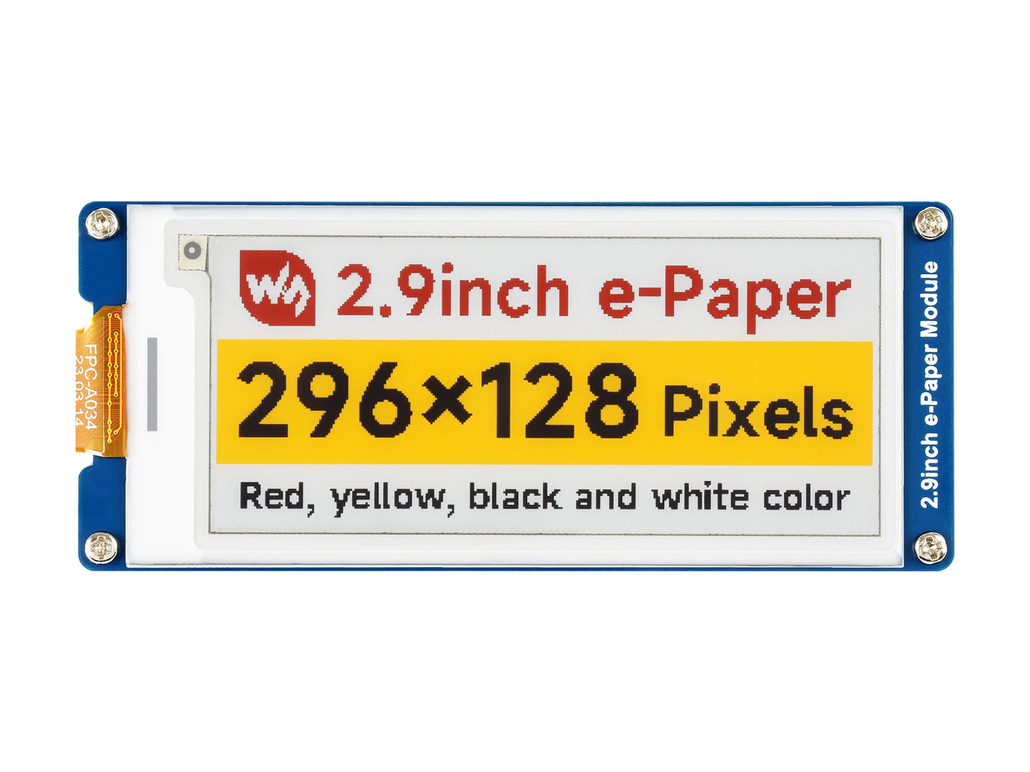 2.9inch E-Paper Display (G), E-ink Display, 296x128, Red/Yellow/Black/White, SPI Interface