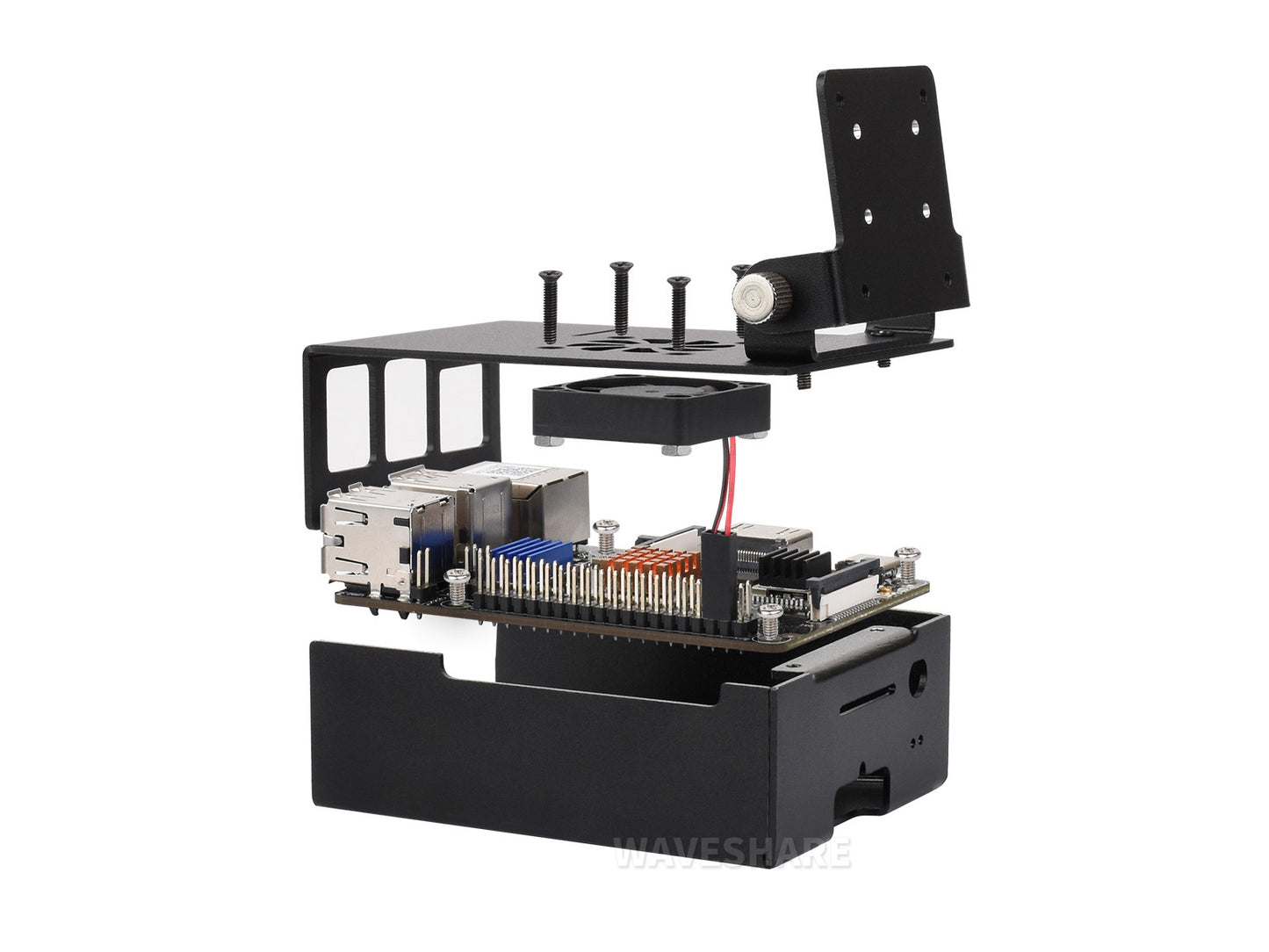 Aluminum Alloy Cooling Case For VisionFive2 Lite, Comes With Heatsink And Cooling Fan, With Camera Holder, Supports Installing IMX219 Series Camera Modules