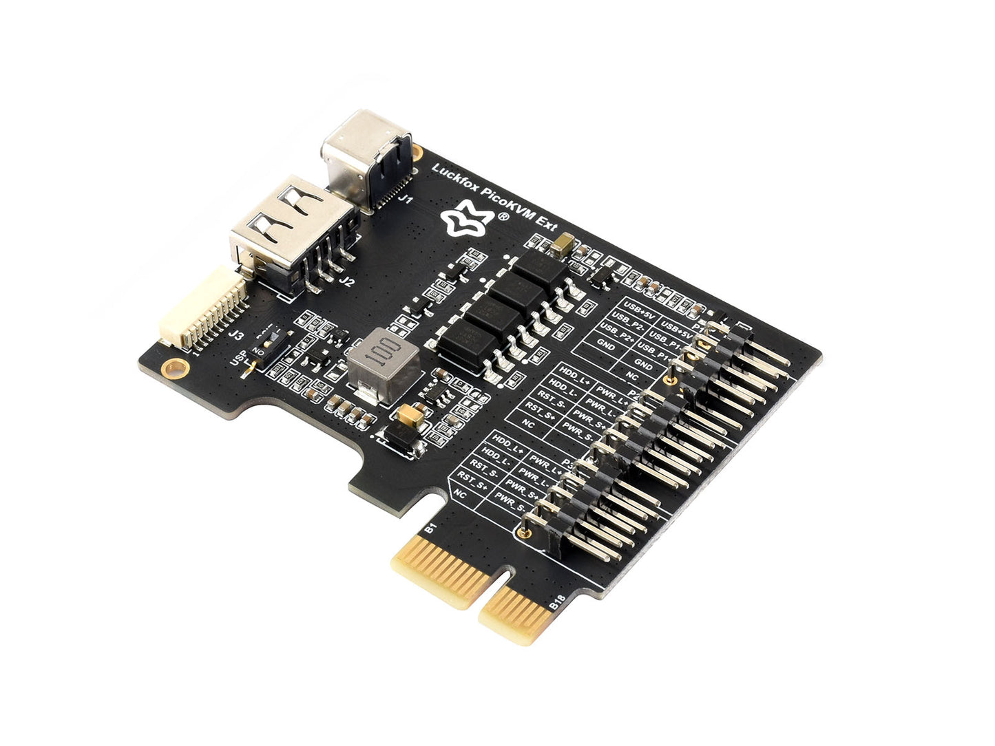 Luckfox PicoKVM Ext Expansion Board, Compatible With PCIe ×1 / ×4 / ×8 / ×16 Slots, Adapting Motherboard USB Ports, Works With Luckfox PicoKVM For Remote Power Management
