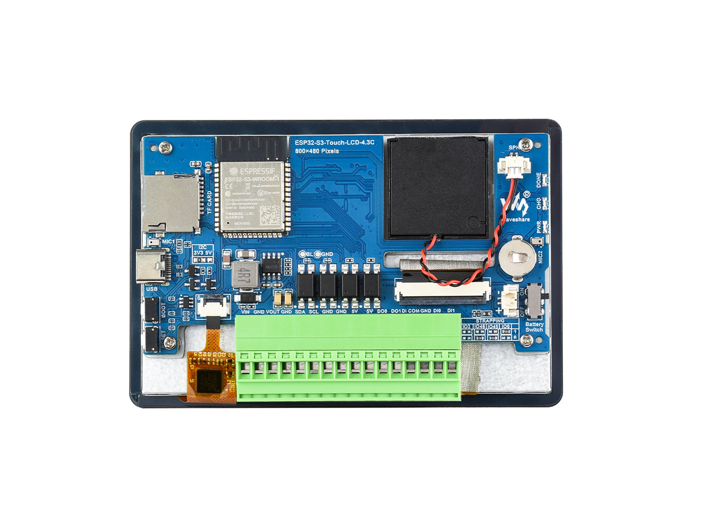 ESP32-S3 4.3inch AI Voice Touch Display Development Board, 800 × 480 Resolution, 5-Point Touch, Dual-MIC Array, Supports 2.4GHz Wi-Fi & BLE 5