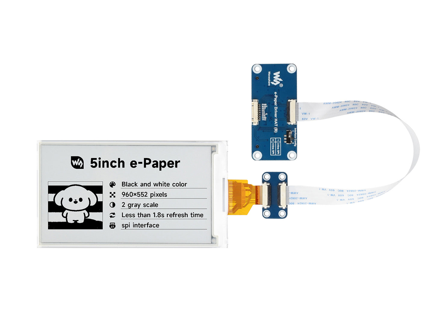 5inch e-Paper display, e-ink display, 960 × 552, Black / White, SPI Interface