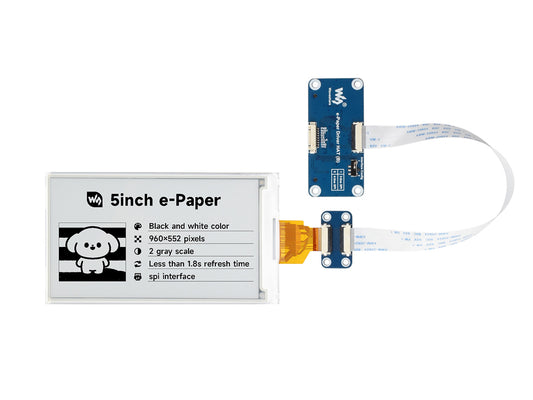 5inch e-Paper display, e-ink display, 960 × 552, Black / White, SPI Interface