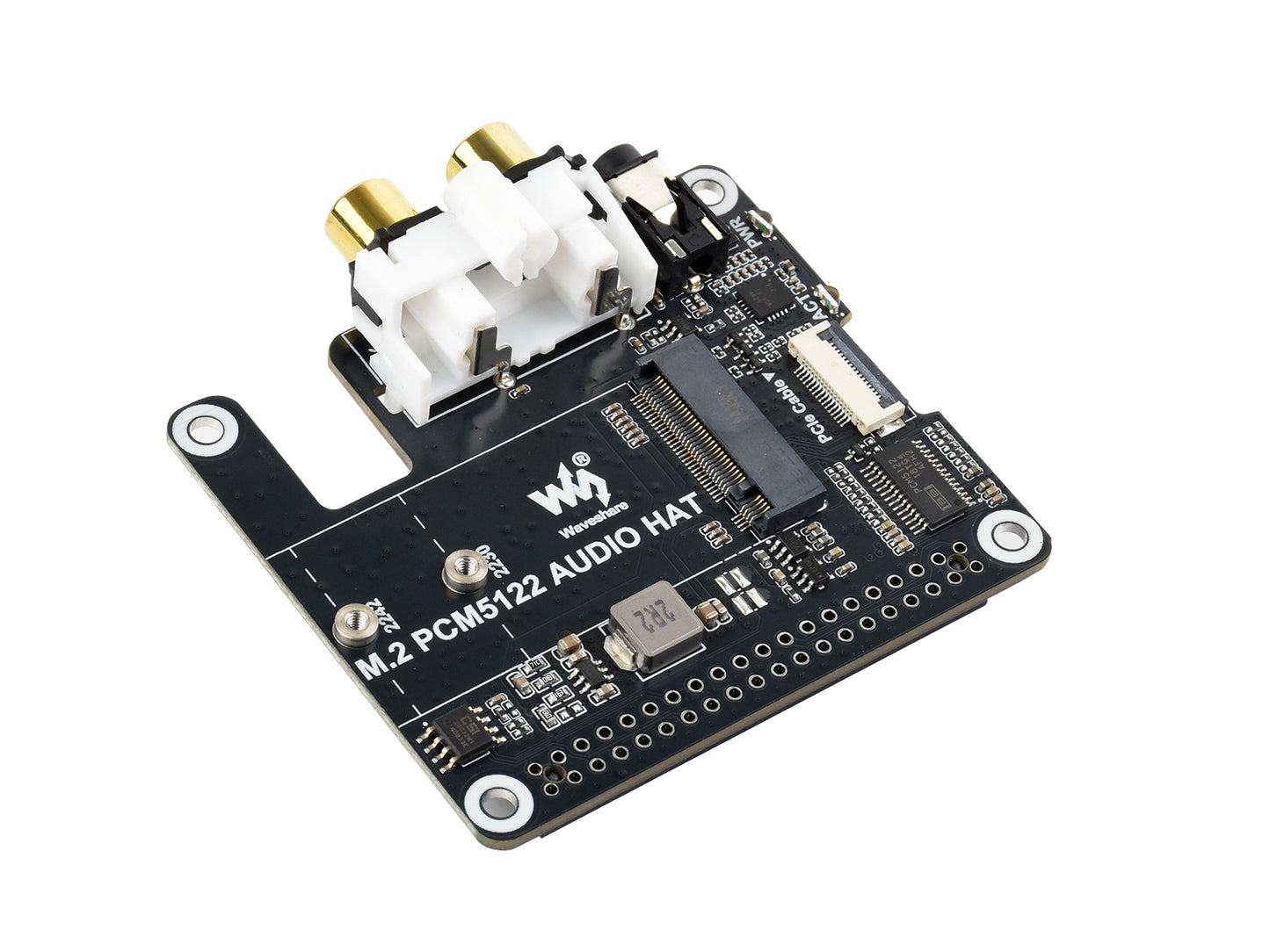 PCIe To M.2 HAT With I2S Audio Extension For Raspberry Pi, Supports NVMe Protocol Solid State Drive, Onboard 3.5mm Headphone Jack And RCA Connector, Driver-free