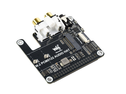 PCIe To M.2 HAT With I2S Audio Extension For Raspberry Pi, Supports NVMe Protocol Solid State Drive, Onboard 3.5mm Headphone Jack And RCA Connector, Driver-free